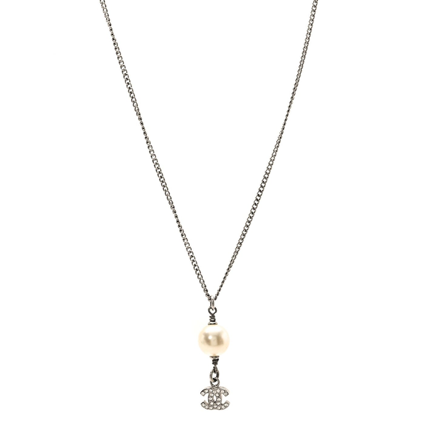 Amelia Pearl Crystal CC Pendant Necklace Silver