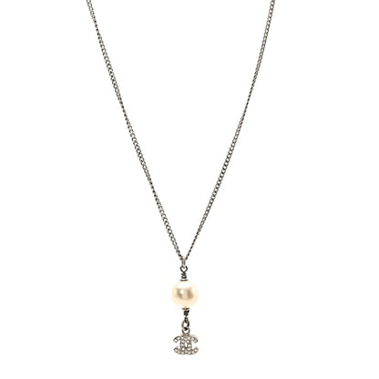 Amelia Pearl Crystal CC Pendant Necklace Silver