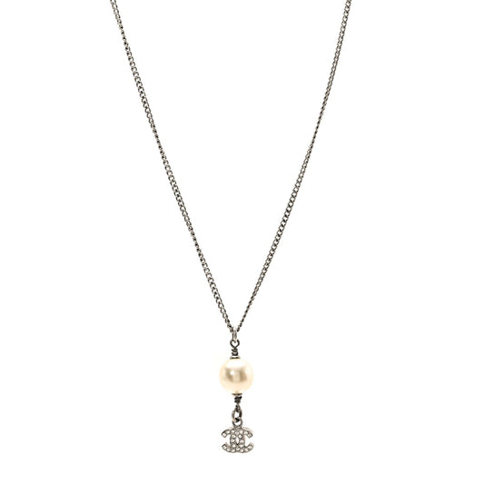 Amelia Pearl Crystal CC Pendant Necklace Silver