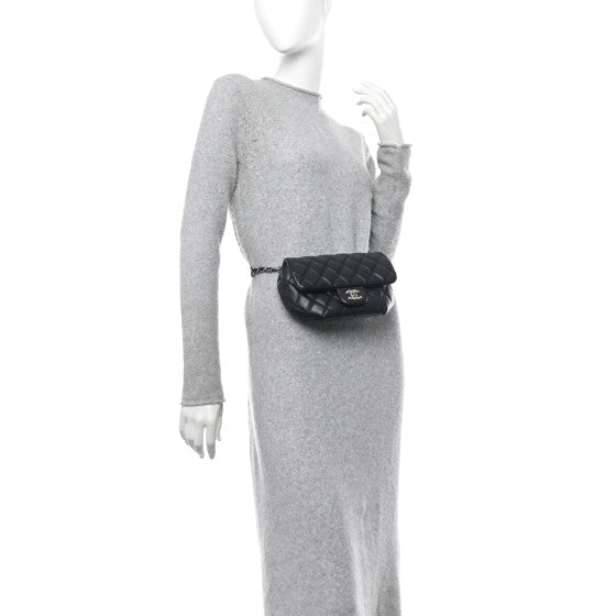 Amelia Calfskin Quilted CC Uniform Flap Belt Bag Black