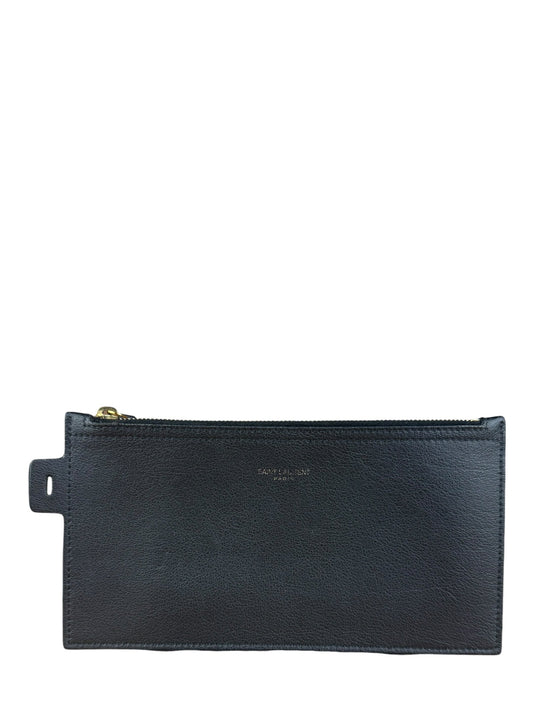 Saint Laurent Black Leather Zip Pouch