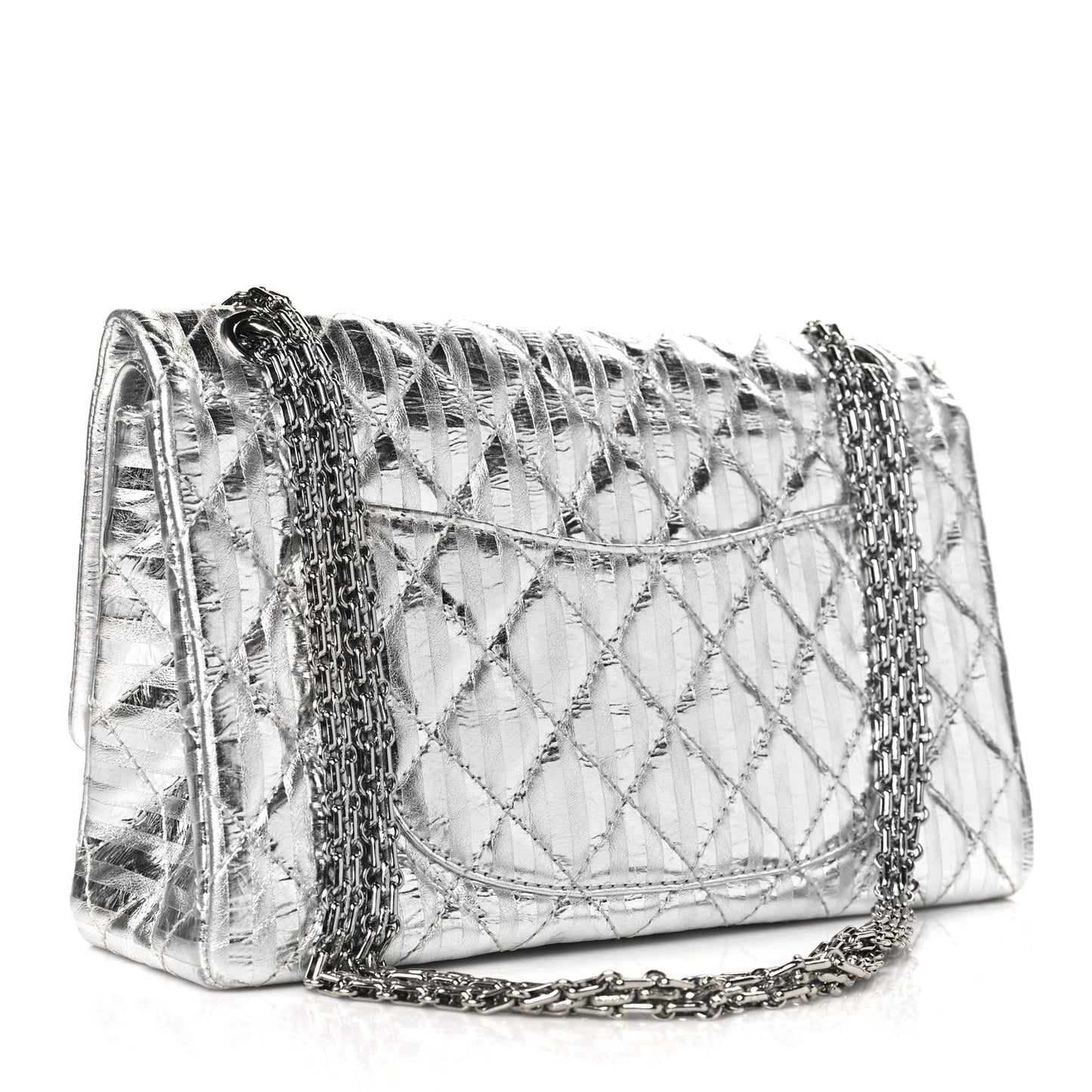 Amelia Striped Calfskin 2.55 Reissue 226 Flap Silver