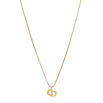 Christian Dior Metal Crystal CD Logo Pendant Necklace Gold