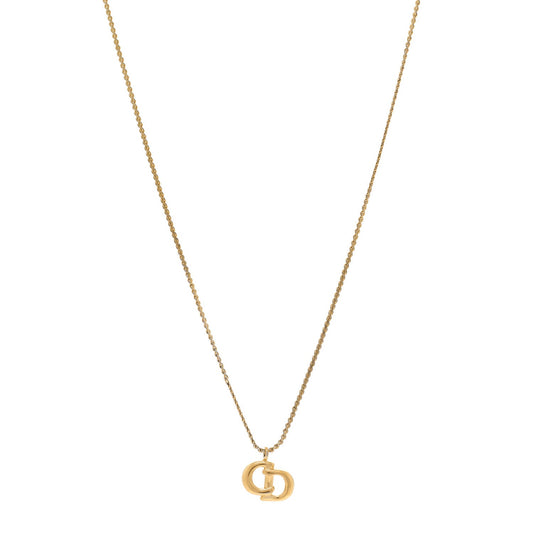 Christian Dior Metal Crystal CD Logo Pendant Necklace Gold