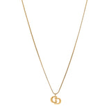 Christian Dior Metal Crystal CD Logo Pendant Necklace Gold