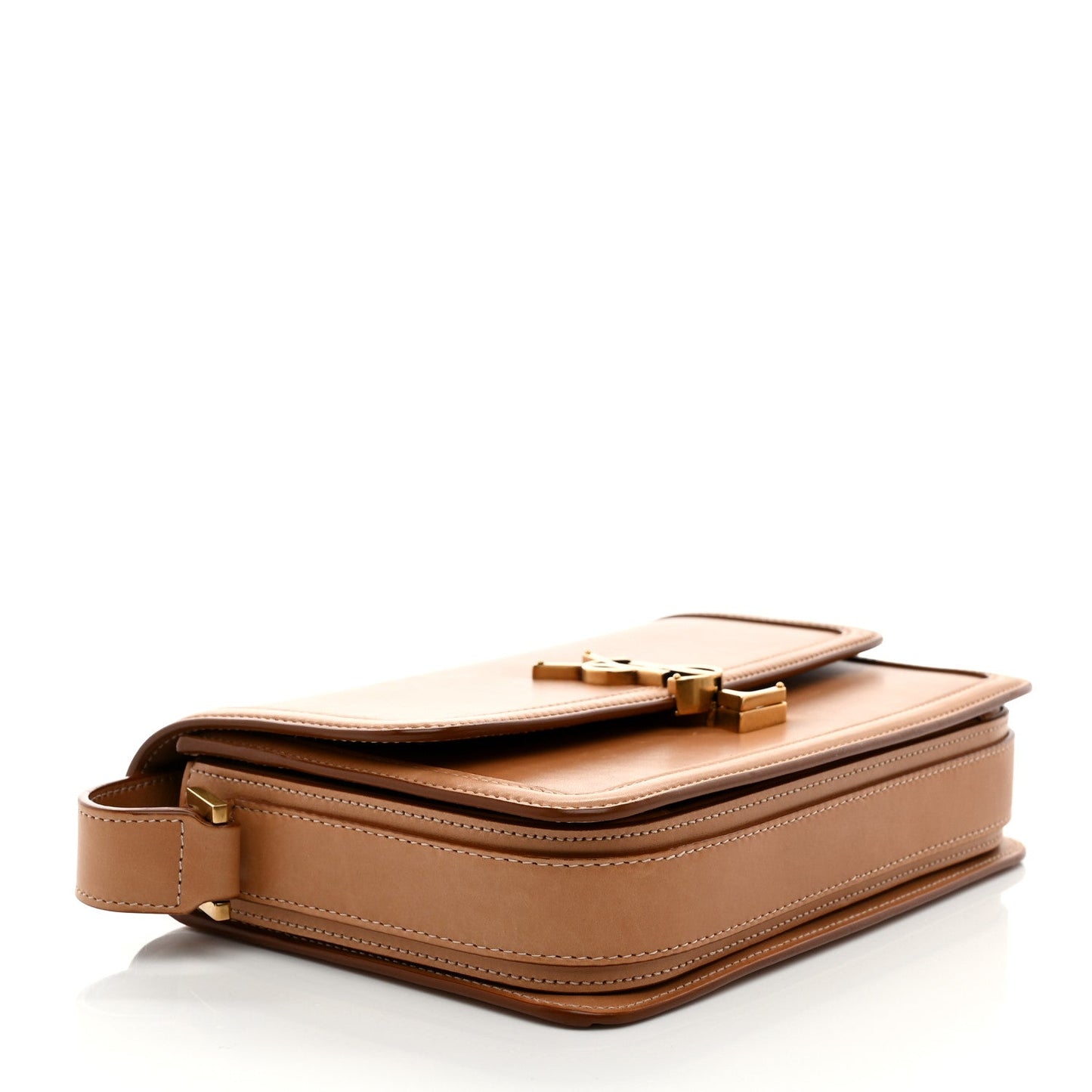 Saint Laurent Box Calfskin Monogram Medium Solferino Satchel Natural Tan