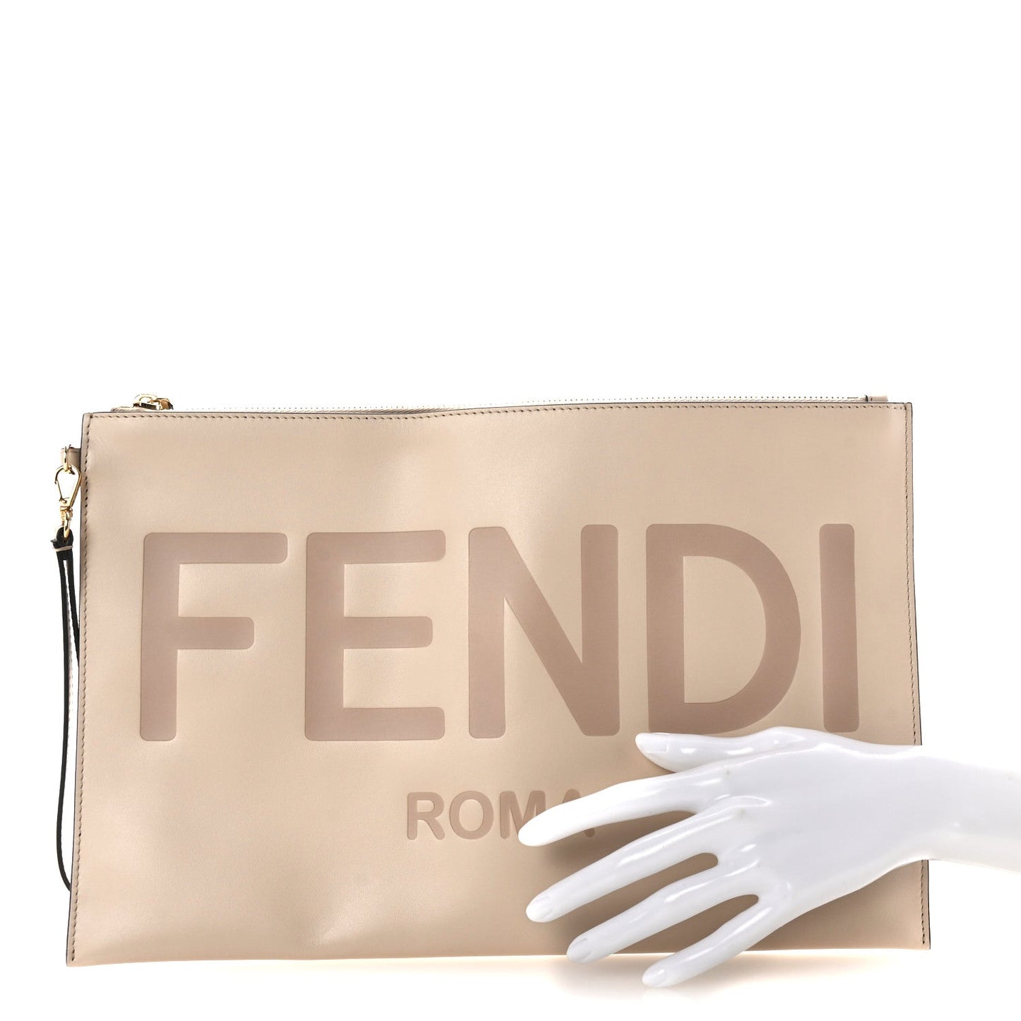 Amelia Vitello King Logo Embossed Large Flat Pouch Poudre