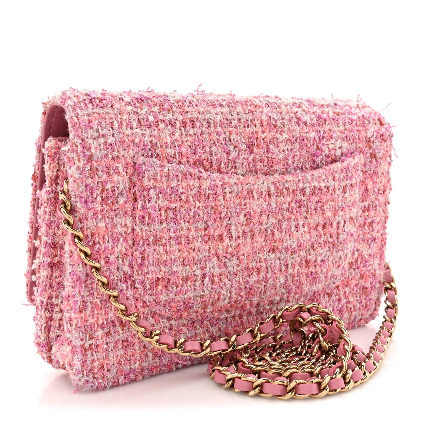 Amelia Tweed Quilted Wallet On Chain WOC Pink