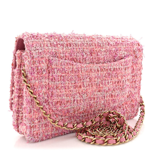 Amelia Tweed Quilted Wallet On Chain WOC Pink