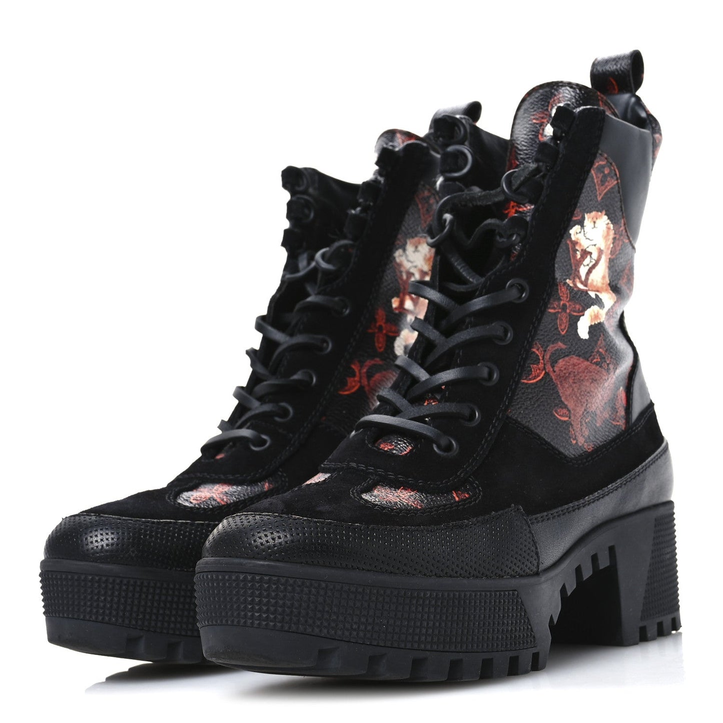 Louis Vuitton Suede Calfskin Catogram Laureate Platform Desert Boots Black Marron