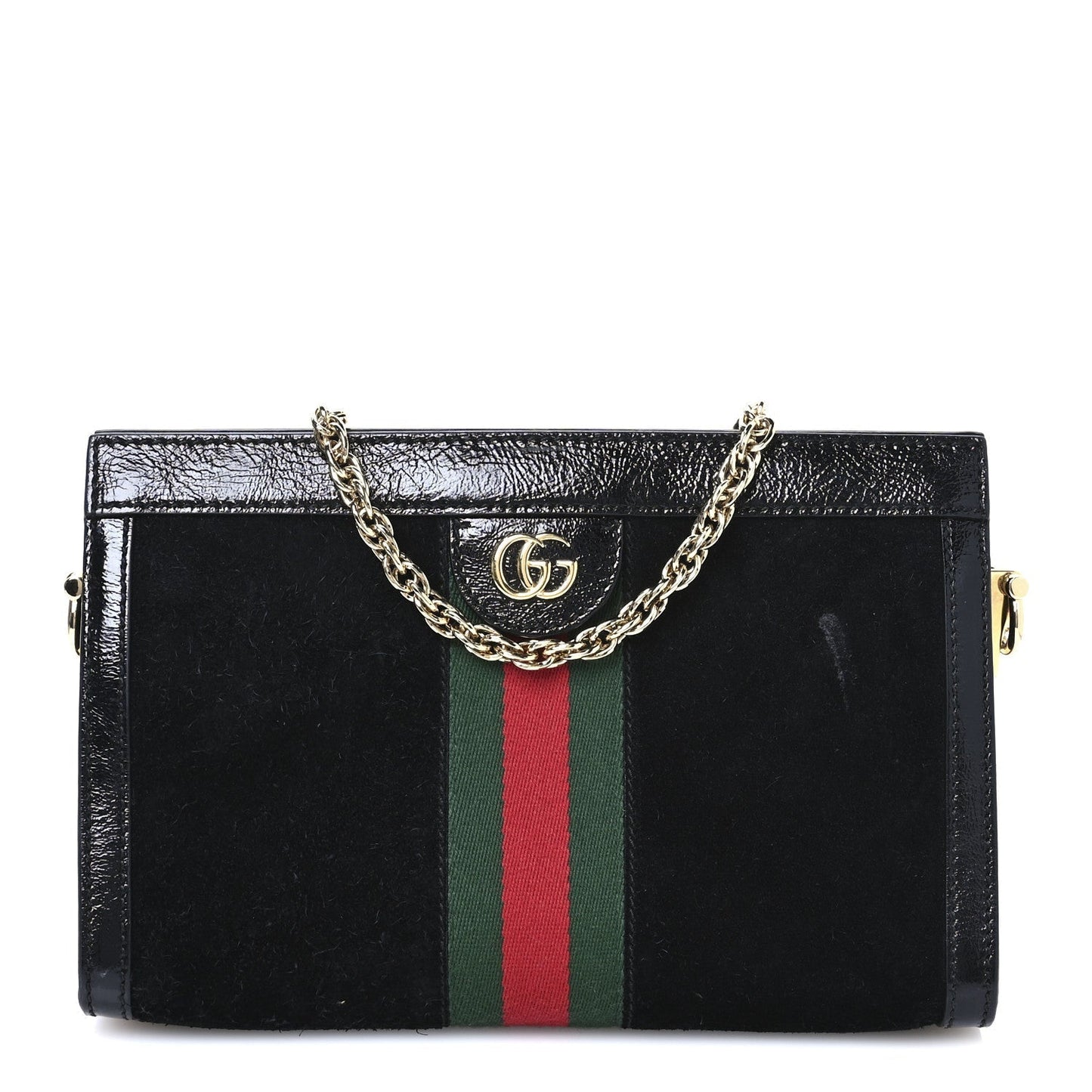 Amelia Suede Patent GG Web Small Ophidia Chain Shoulder Bag Black