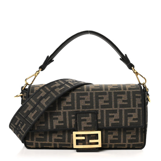 Amelia Fabric Jacquard FF 1974 Medium Baguette Tobacco Moro Black