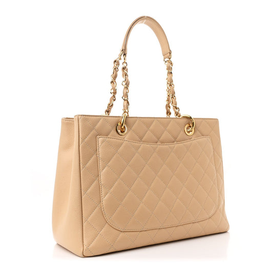 Amelia Caviar Quilted Grand Shopping Tote GST Beige Clair