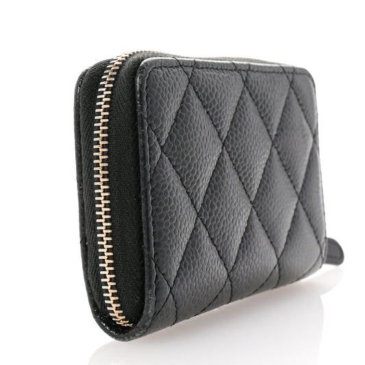 Amelia Caviar Quilted Zip Coin Purse Black