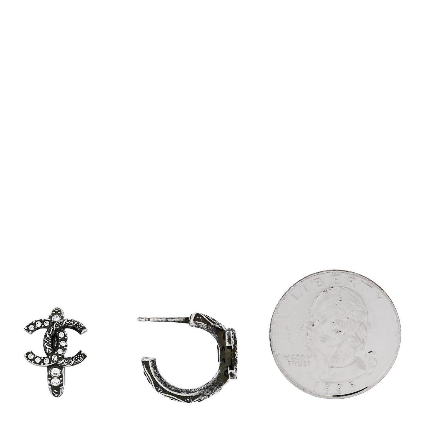 Amelia Metal Crystal CC Hoop Earrings Silver
