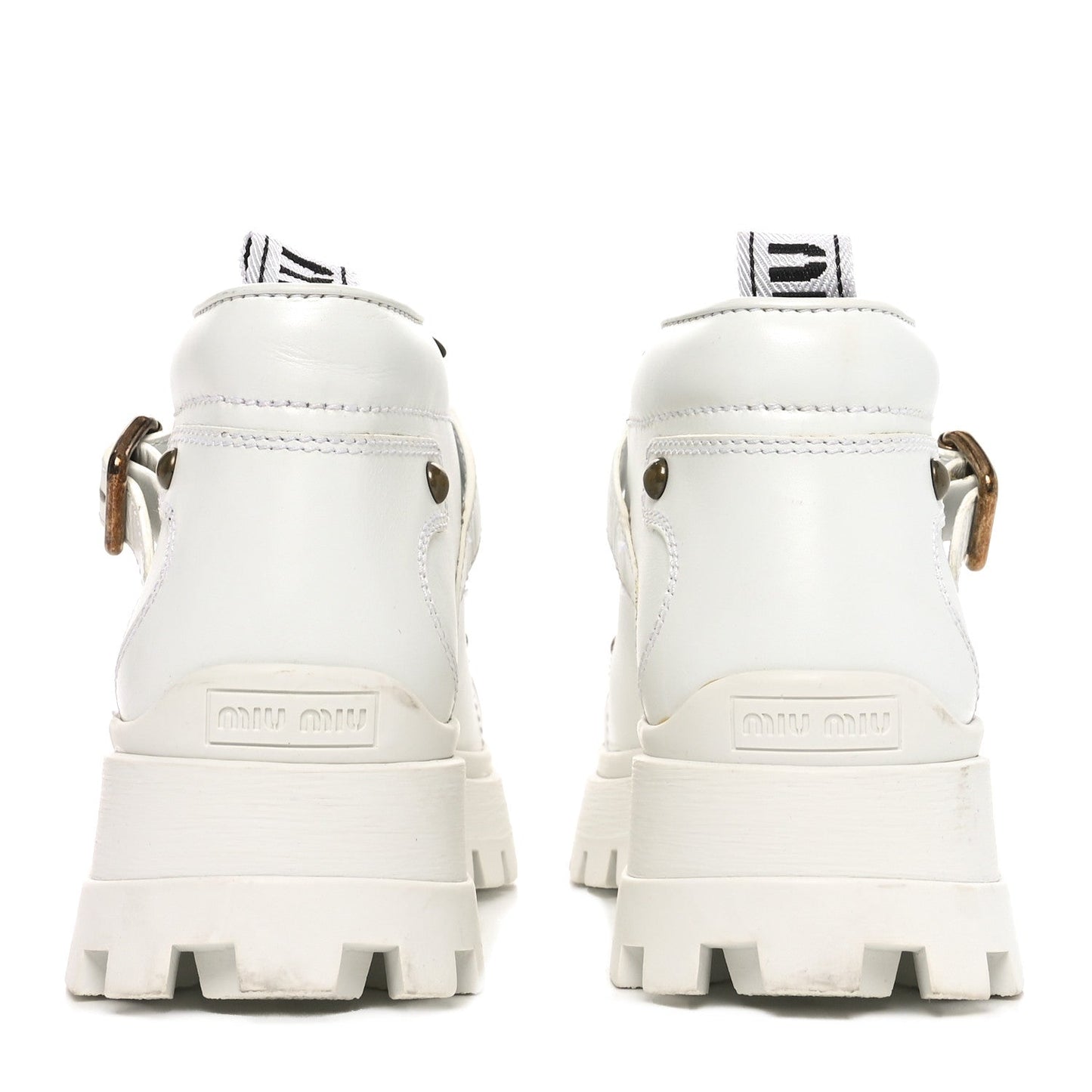 Miu Miu Calfskin Lace Up Ankle Boots 40 White