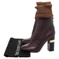CHANEL BROWN MAILER 16K CHUNKY HEEL LOGO BOOTS