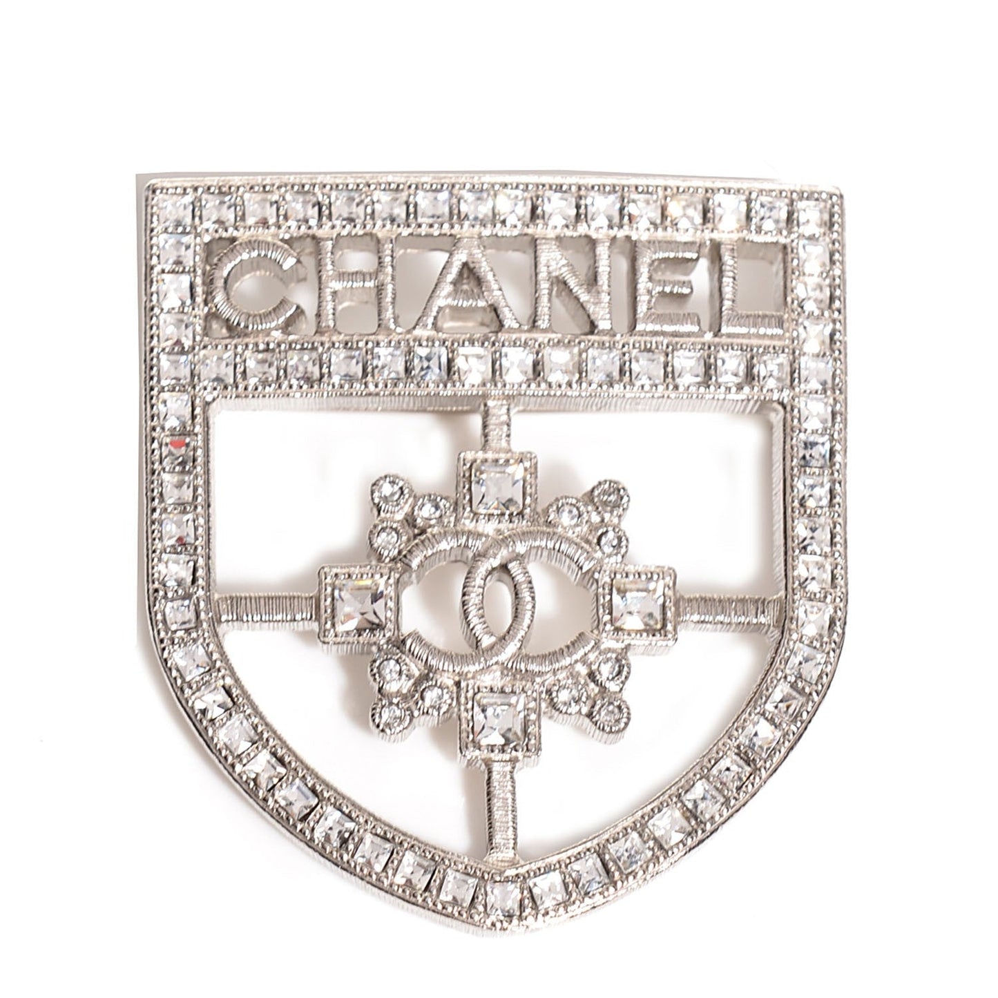 CHANEL CC Crystal Crest Shield Armor Brooch
