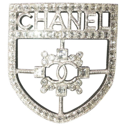 CHANEL CC Crystal Crest Shield Armor Brooch