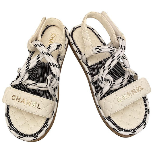 Chanel 20S Cord Lambskin Quilted Logo Sandals
