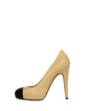 Chanel Beige/Black Leather Hidden Platform CC Heels sz 37