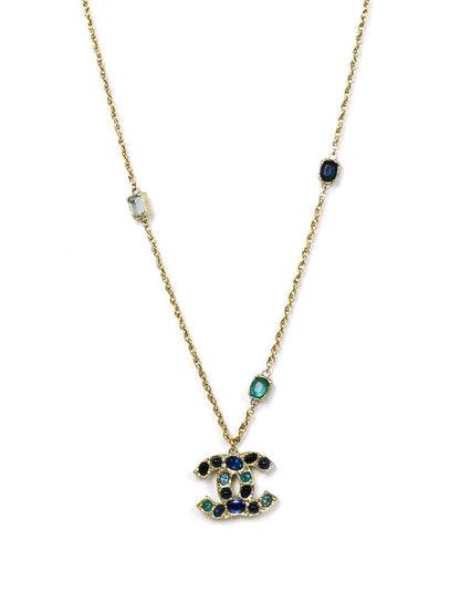 Chanel 31.5" Chain Necklace w/ Blue Stone CC