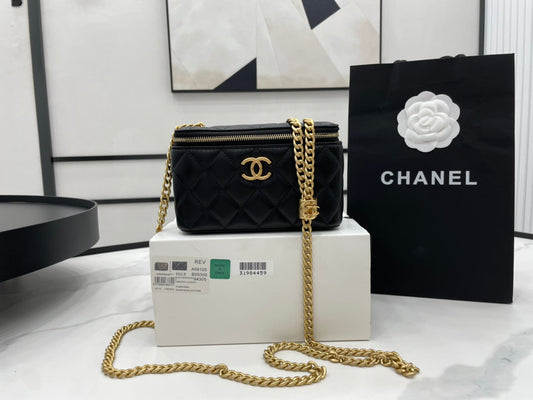 CHL - Small Vanity Case Black With Gold Zipper For Women Bags 5.9in/15cm