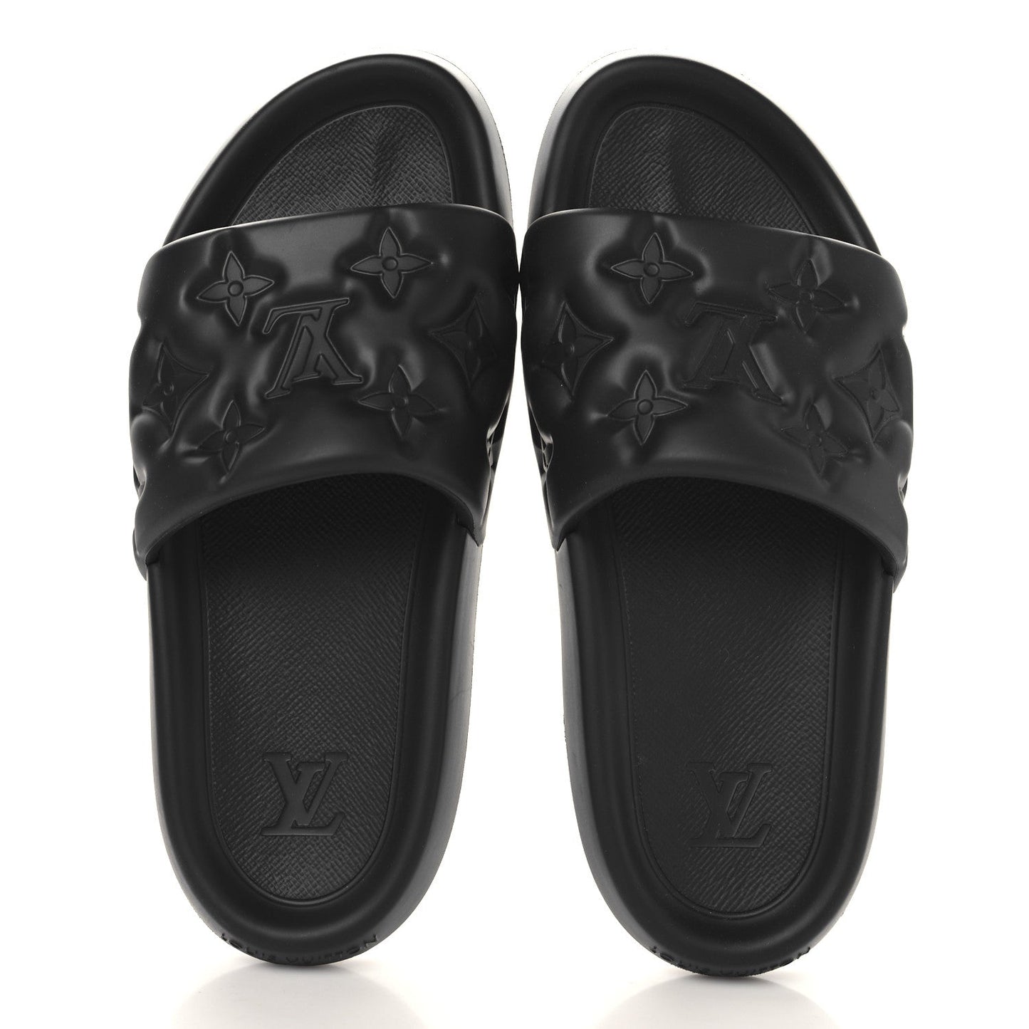 Louis Vuitton Rubber Embossed Monogram Mens Waterfront Mules Black
