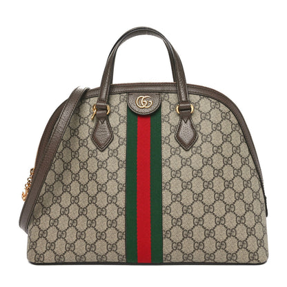 Amelia GG Supreme Monogram Web Medium Ophidia Top Handle Dome Bag Brown
