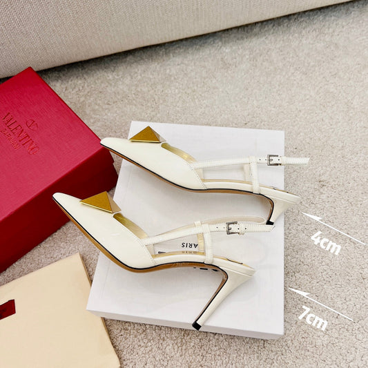 VAL -  Garavani One Stud Patent Slingback Pump With Maxi Stud White For Women