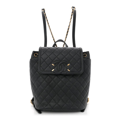 Amelia Caviar Quilted Small Filigree Backpack Black