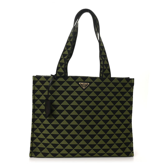 Prada Jacquard Saffiano Triangolo Symbole Embroidered Shopping Tote Black Edera
