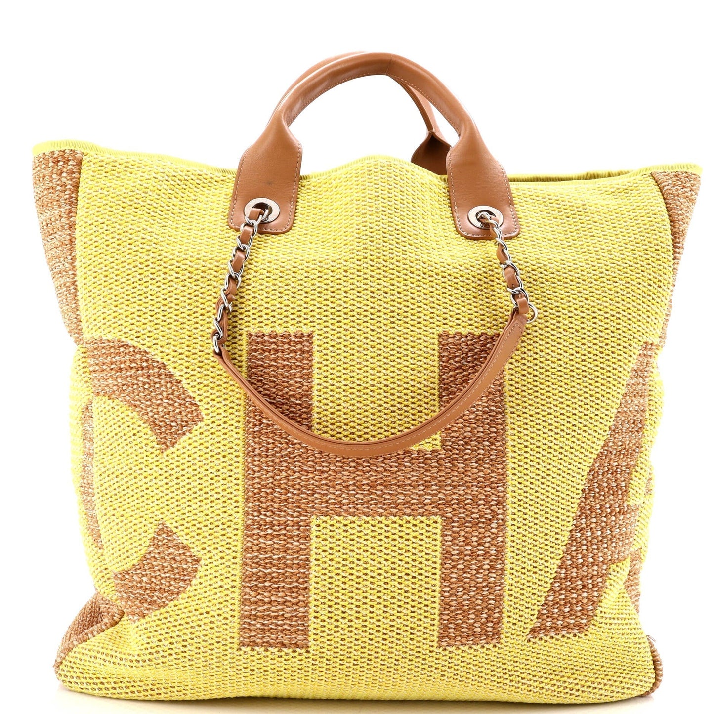 CHANEL Deauville Logo Shopping Tote Printed Raffia Large