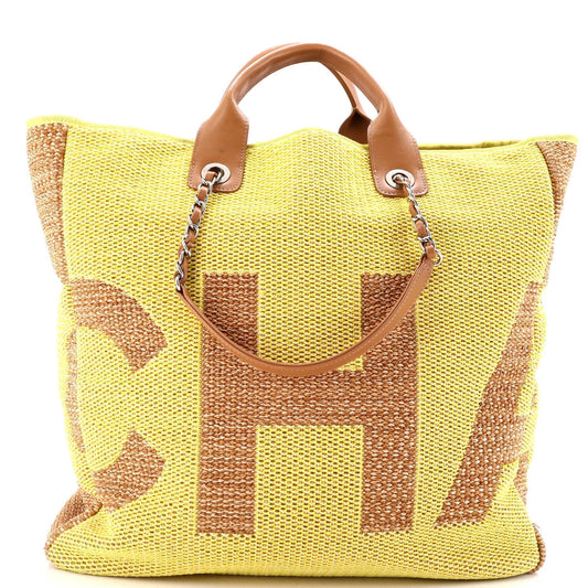 CHANEL Deauville Logo Shopping Tote Printed Raffia Large