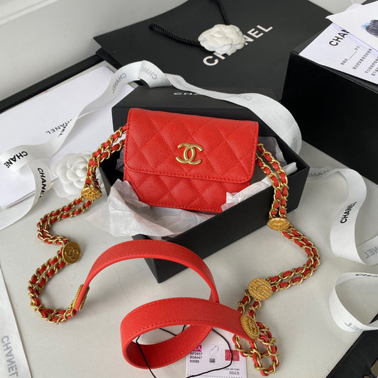 CHL -  Clutch With Chain Gold Hardware Grained Shinny Red For Women Handbags, Shoulder Bags 4.7in/12AmeliaAP2857