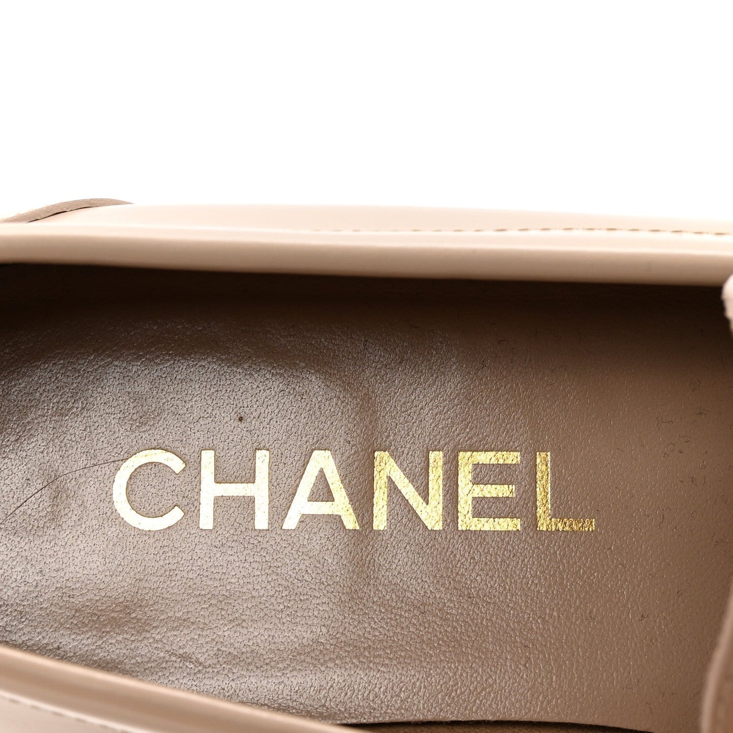 Amelia Shiny Calfskin CC Loafers 38 Beige White