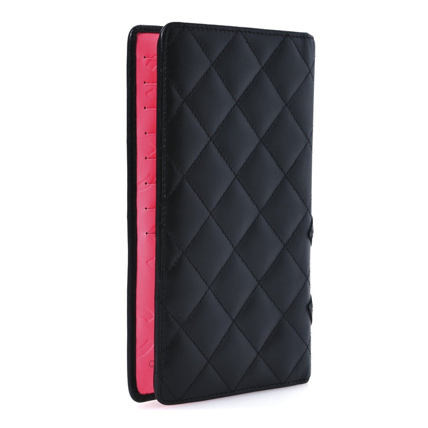 Amelia Calfskin Quilted Cambon Yen Wallet Black