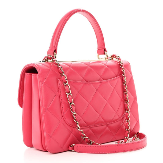 Amelia Lambskin Quilted Small Trendy CC Flap Dual Handle Bag Dark Pink
