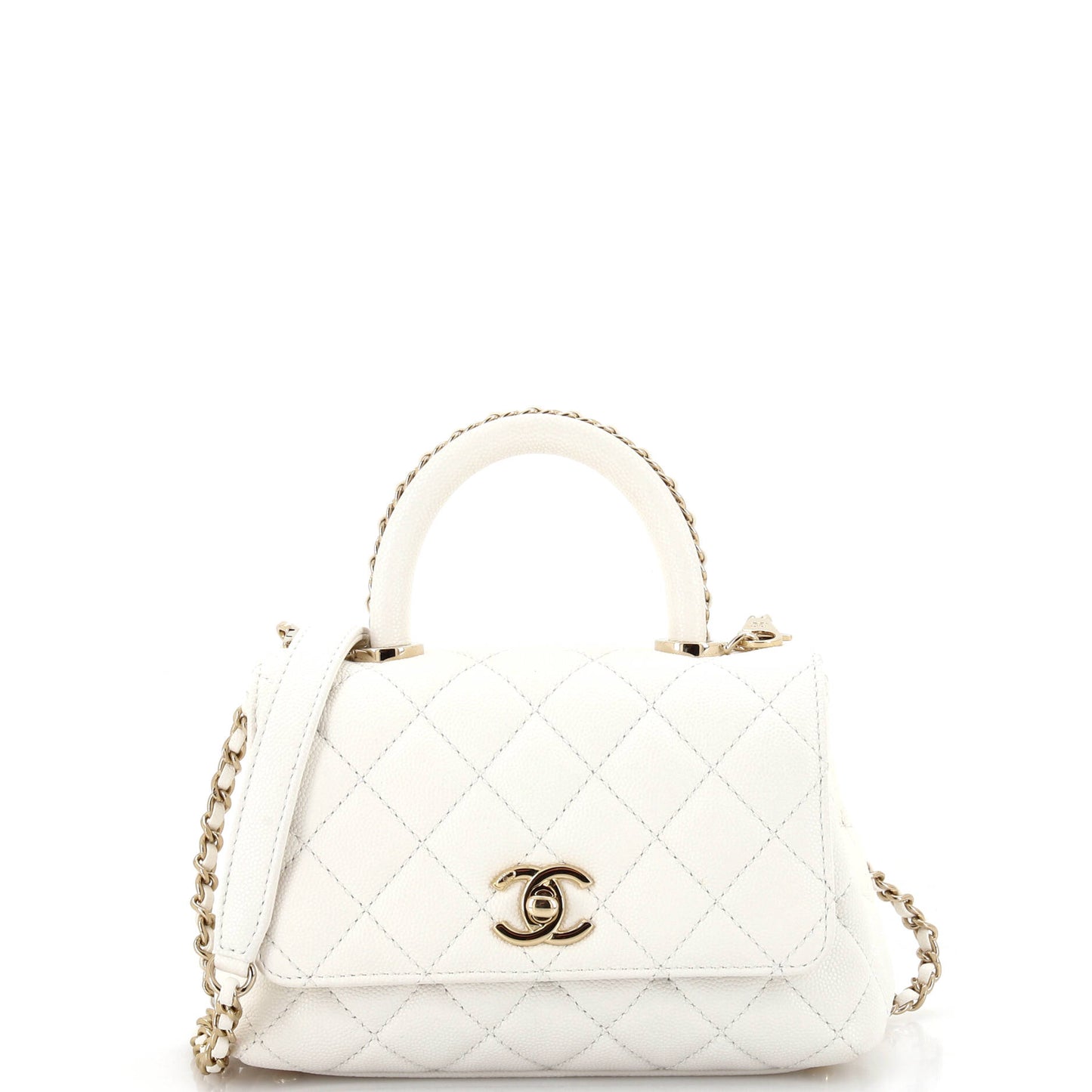 CHANEL Coco Top Handle Bag Quilted Caviar with Chain Detail Handle Extra Mini