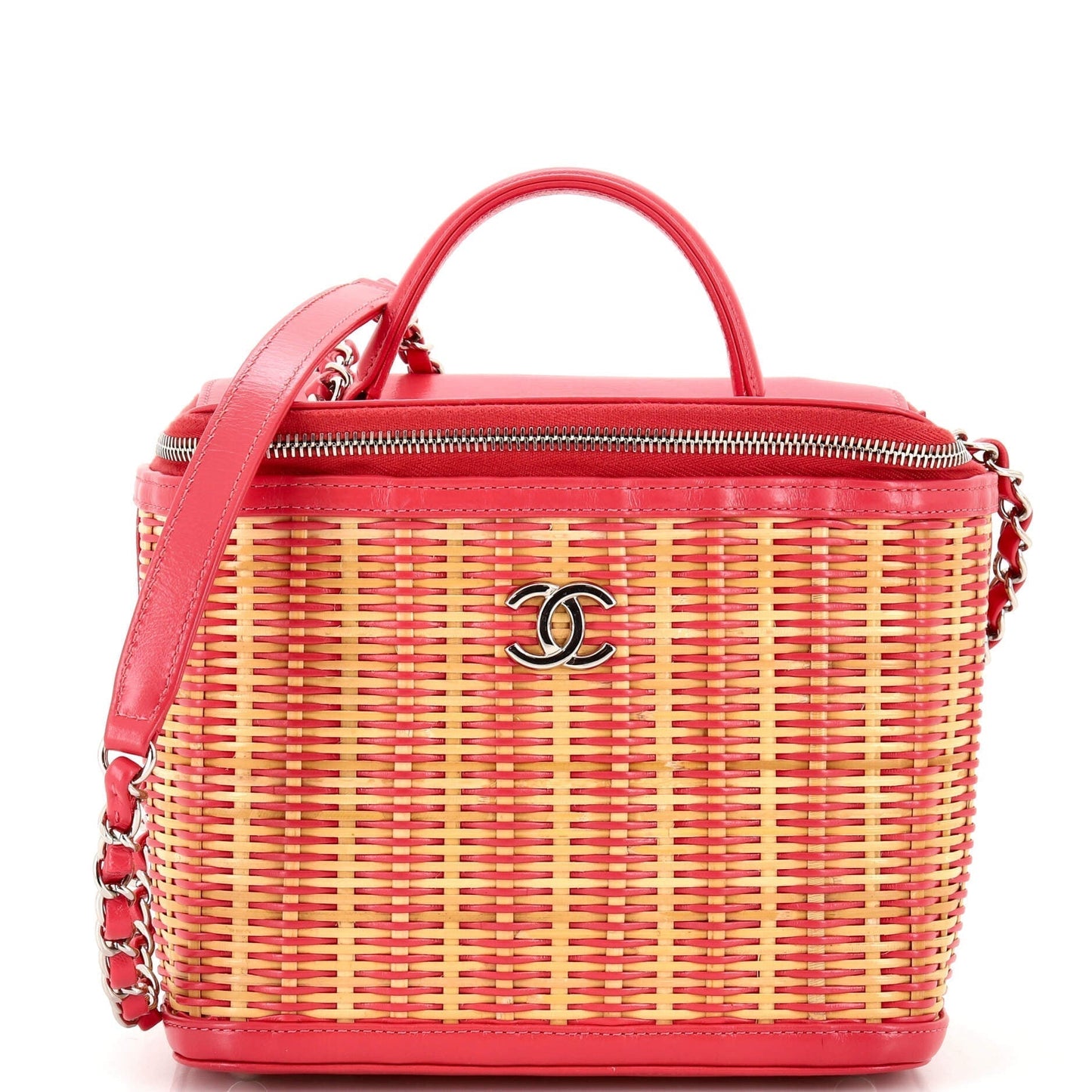 CHANEL Take Away Vanity Case Rattan and Calfskin Medium