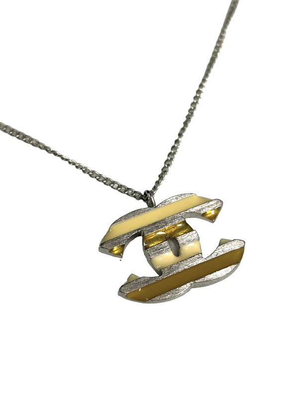 Chanel CC Resin Striped Pendant Necklace