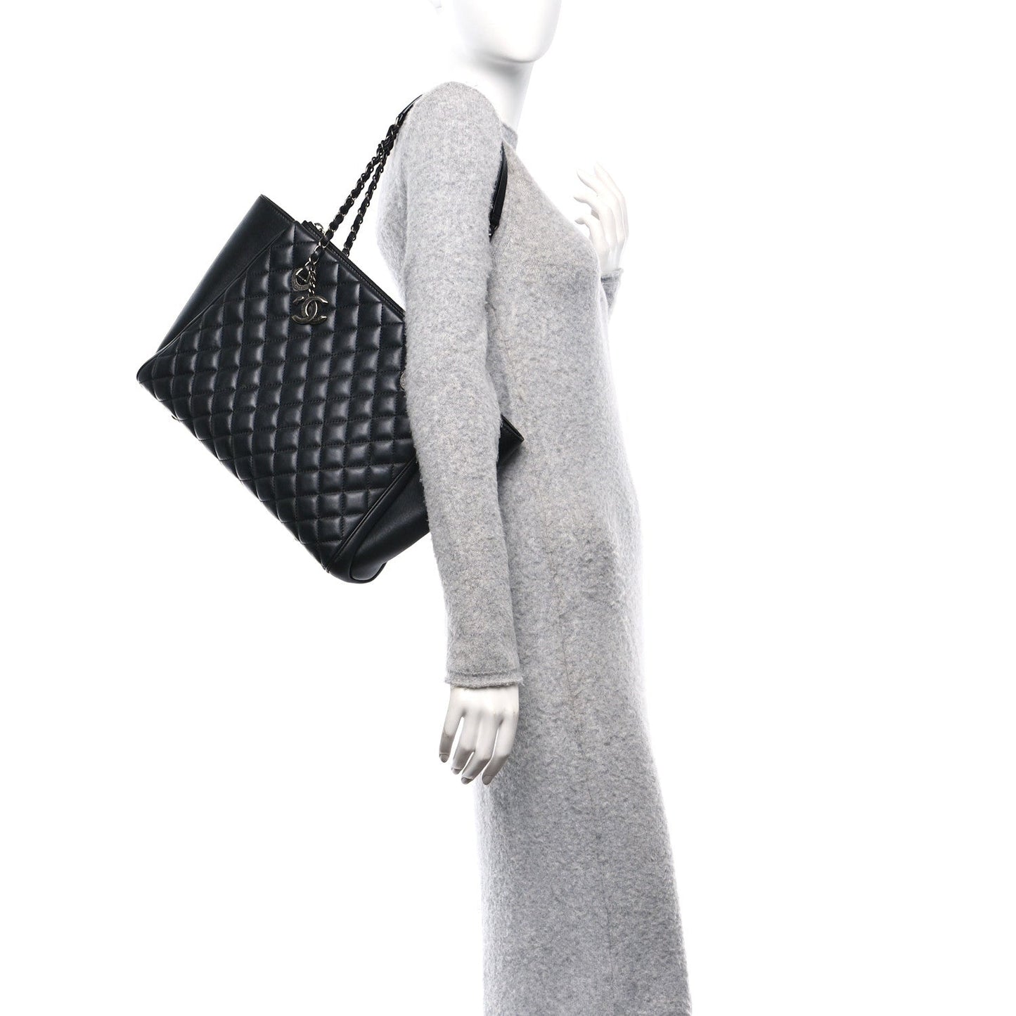 Amelia Lambskin Quilted Shopping Tote Black