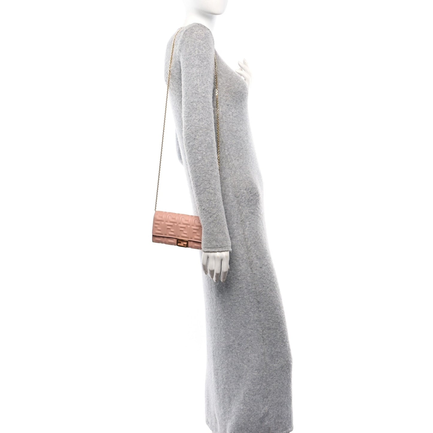Amelia Nappa Matisse FF Embossed Continental Wallet On Chain Baby Pink