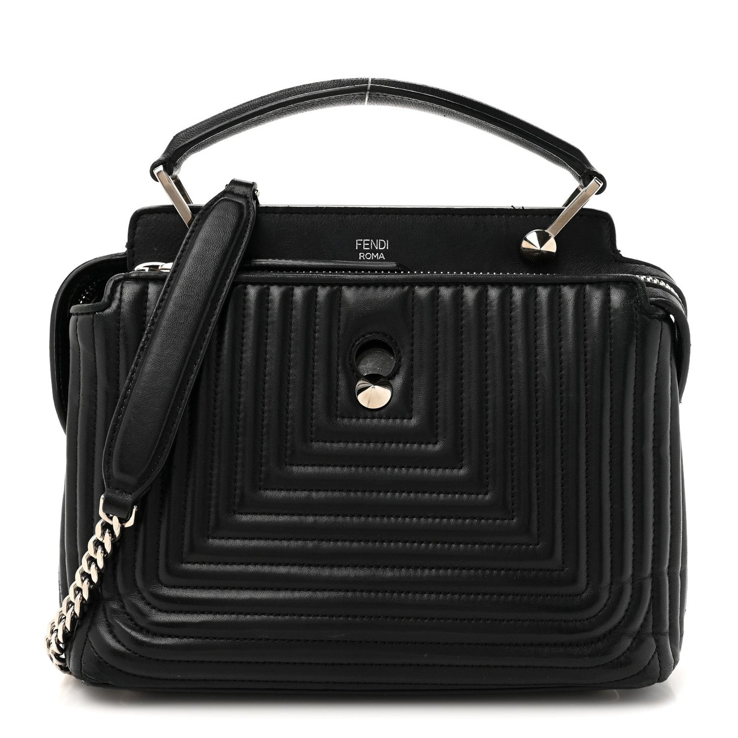 Amelia Shiny Nappa Trapuntata Chain Small DotCom Click Chain Satchel Black