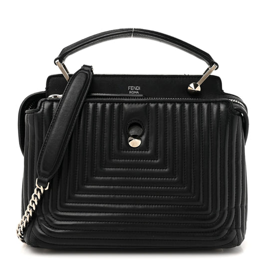 Amelia Shiny Nappa Trapuntata Chain Small DotCom Click Chain Satchel Black
