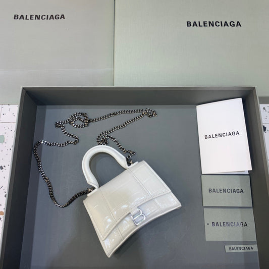 BLN-Ciaga Hourglass Mini Handbag With Chain In White, For Women,  Bags 4.7in/12cm