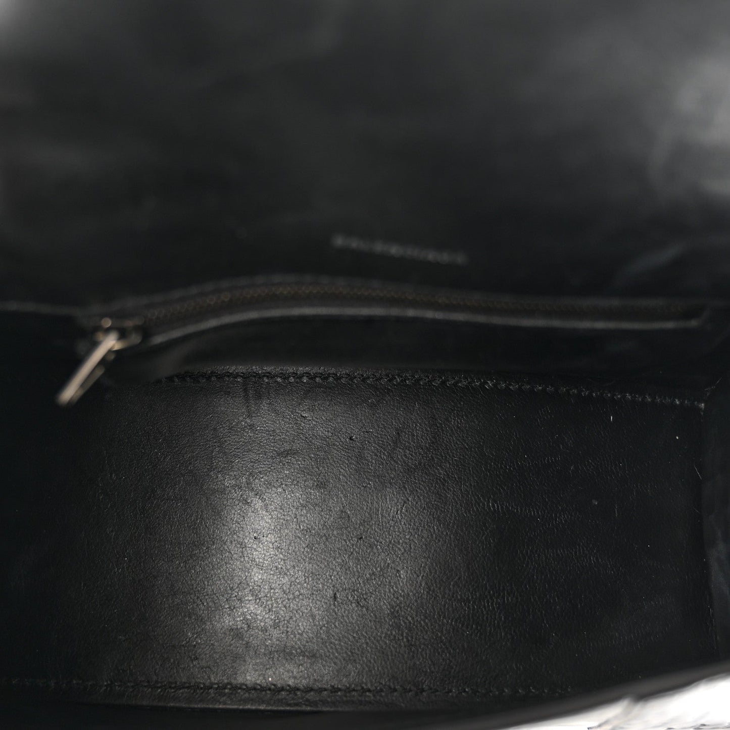 Balenciaga Shiny Calfskin Monochrome Crocodile Embossed Small Hourglass Top Handle Bag Black