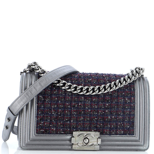 CHANEL Boy Flap Bag Tweed and Leather Old Medium