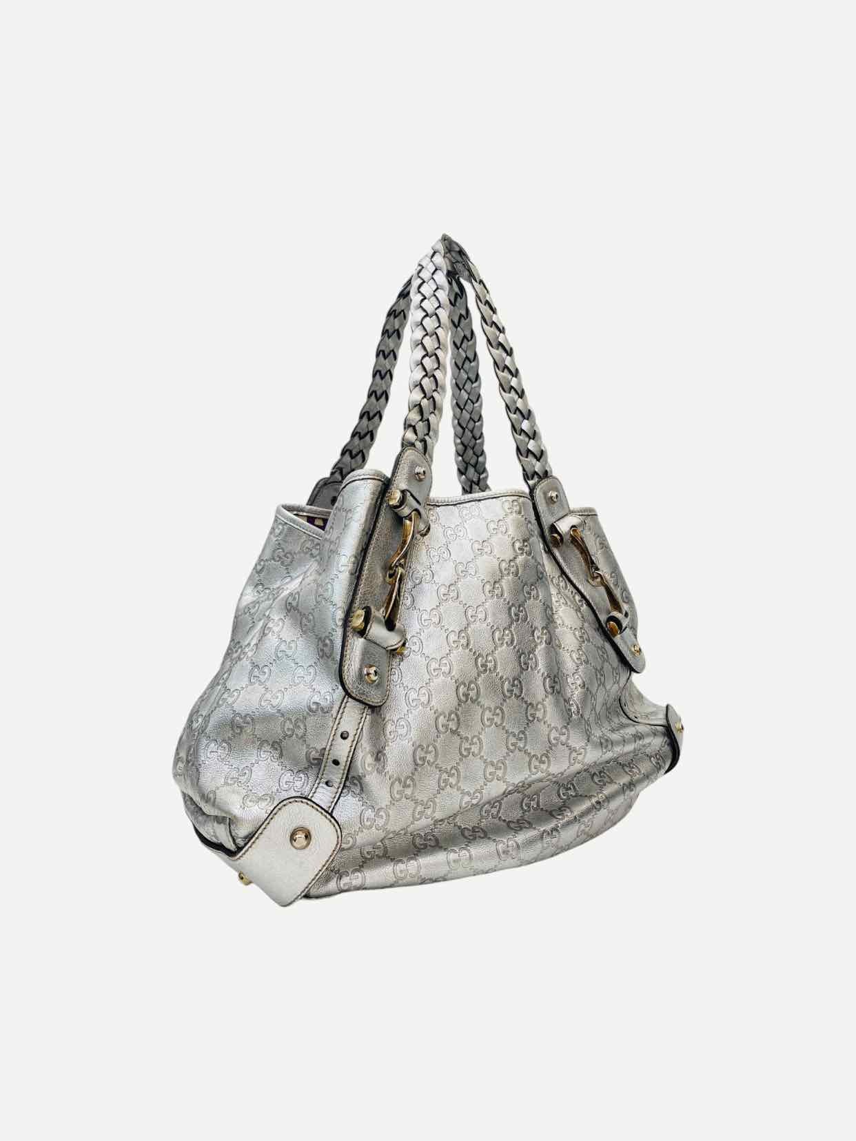 GUCCI Horsebit Pelham Silver Guccissima Shoulder Bag