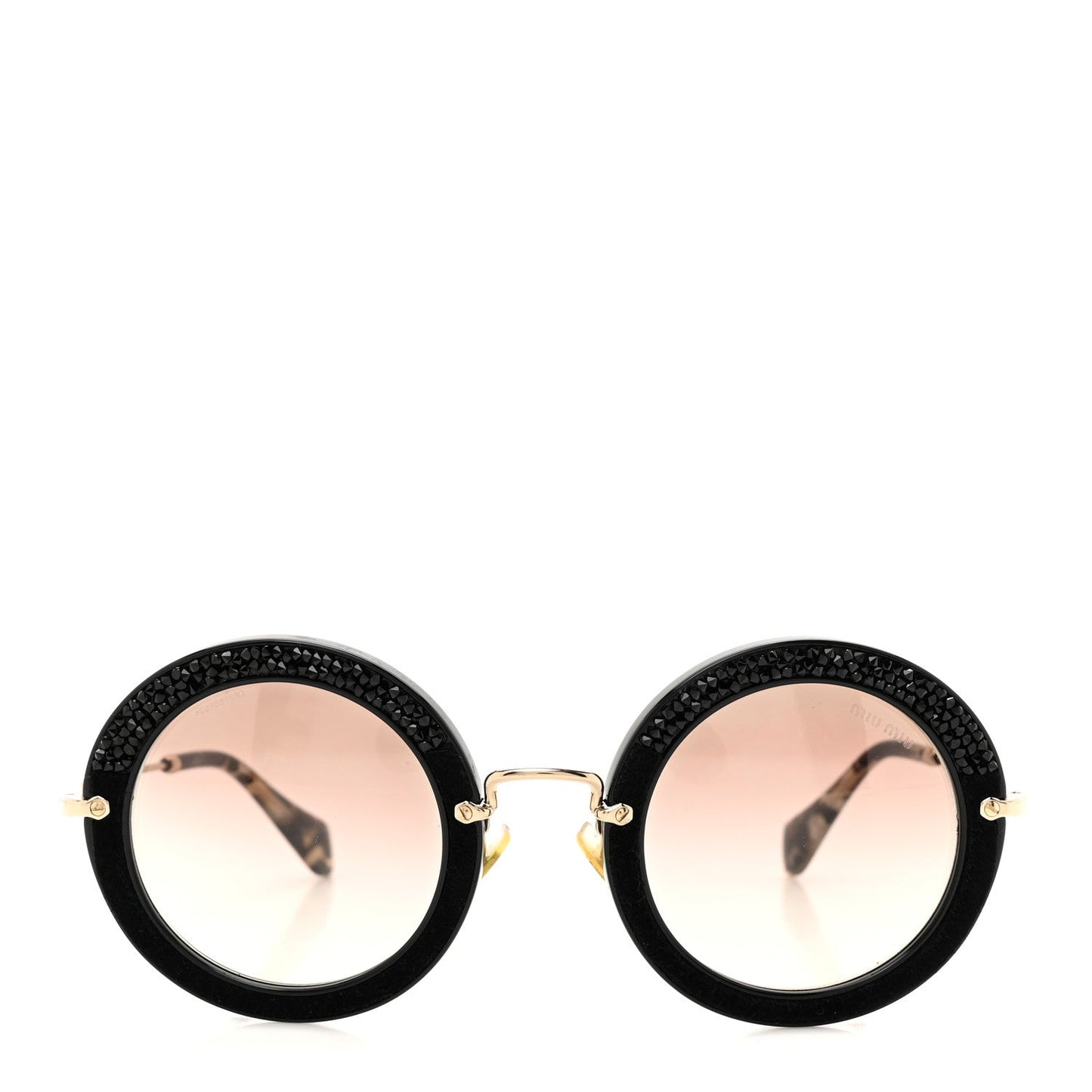 Miu Miu Metal Round Crystal Sunglasses SMU08R Black Tortoise